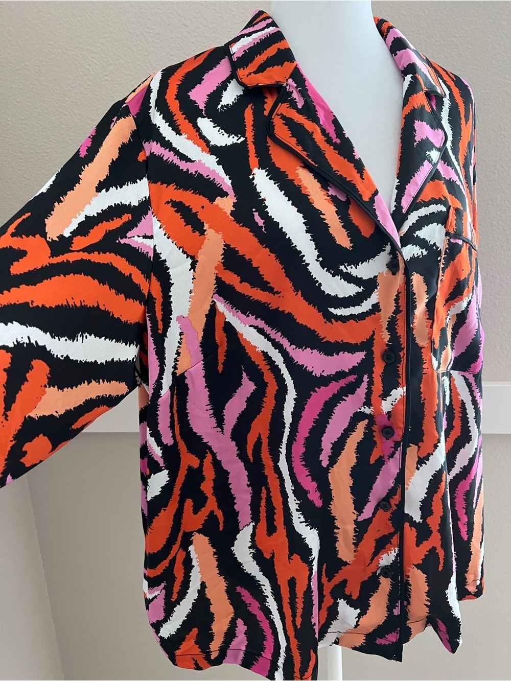 Diane von Furstenberg x Target Satin Pajama Top Disco Zebra Pink Orange - XXL